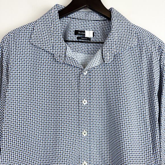 Bugatchi Blue Black White Houndstooth Button Up Shirt - 2XL XXL - Picture 2 of 10